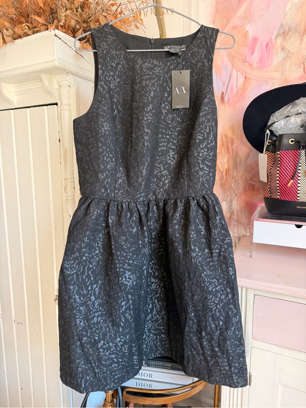 Armani Exchange' Black Textured Party Dress